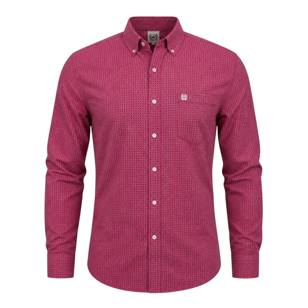 Cinch Mens Long Sleeve Button Down Shirt Red White Geometric Western MTW1105658 - Picture 3 of 9